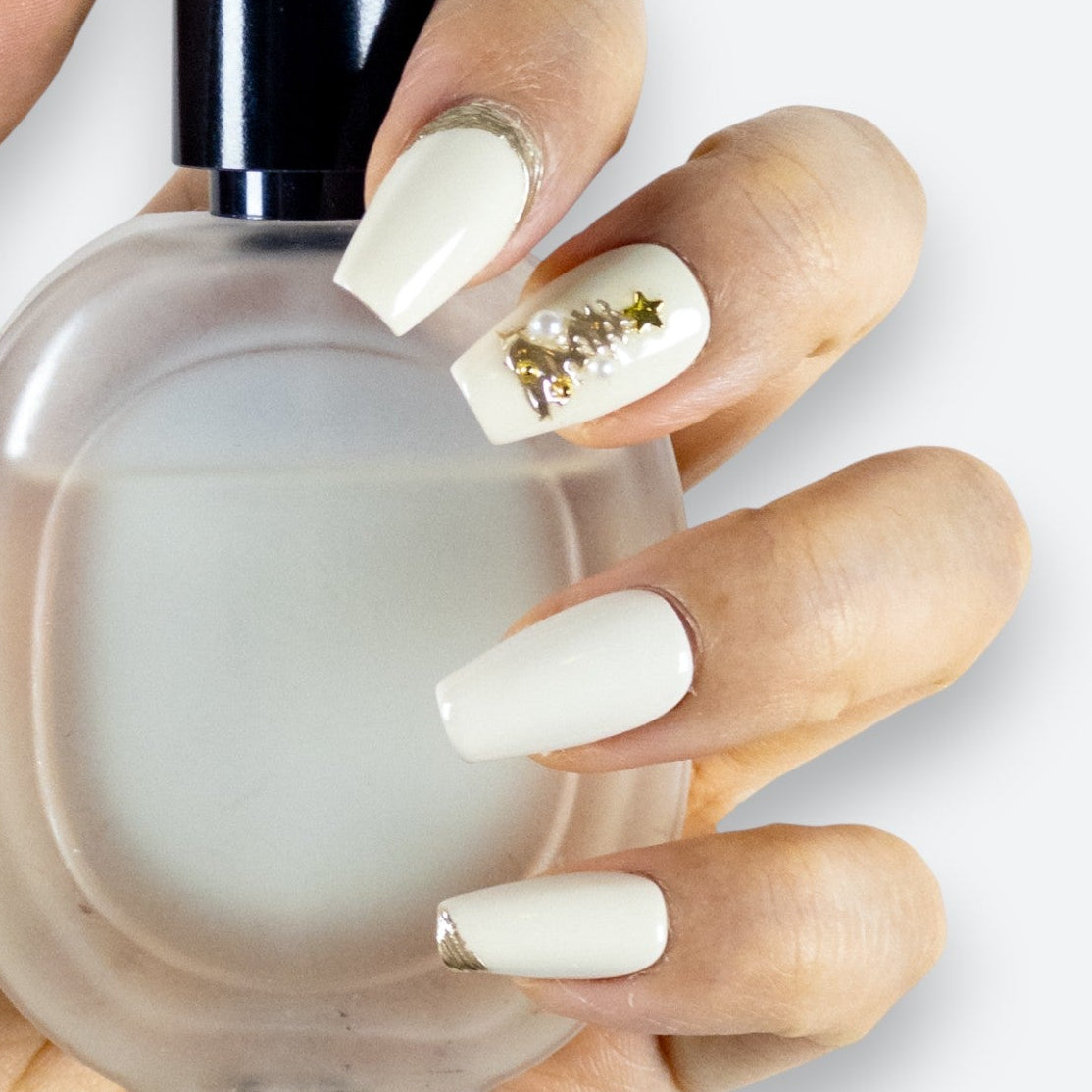 Velvetkay Ivory press-on nails. Minimalist white reusable manicure, perfect for weddings or daily luxury.