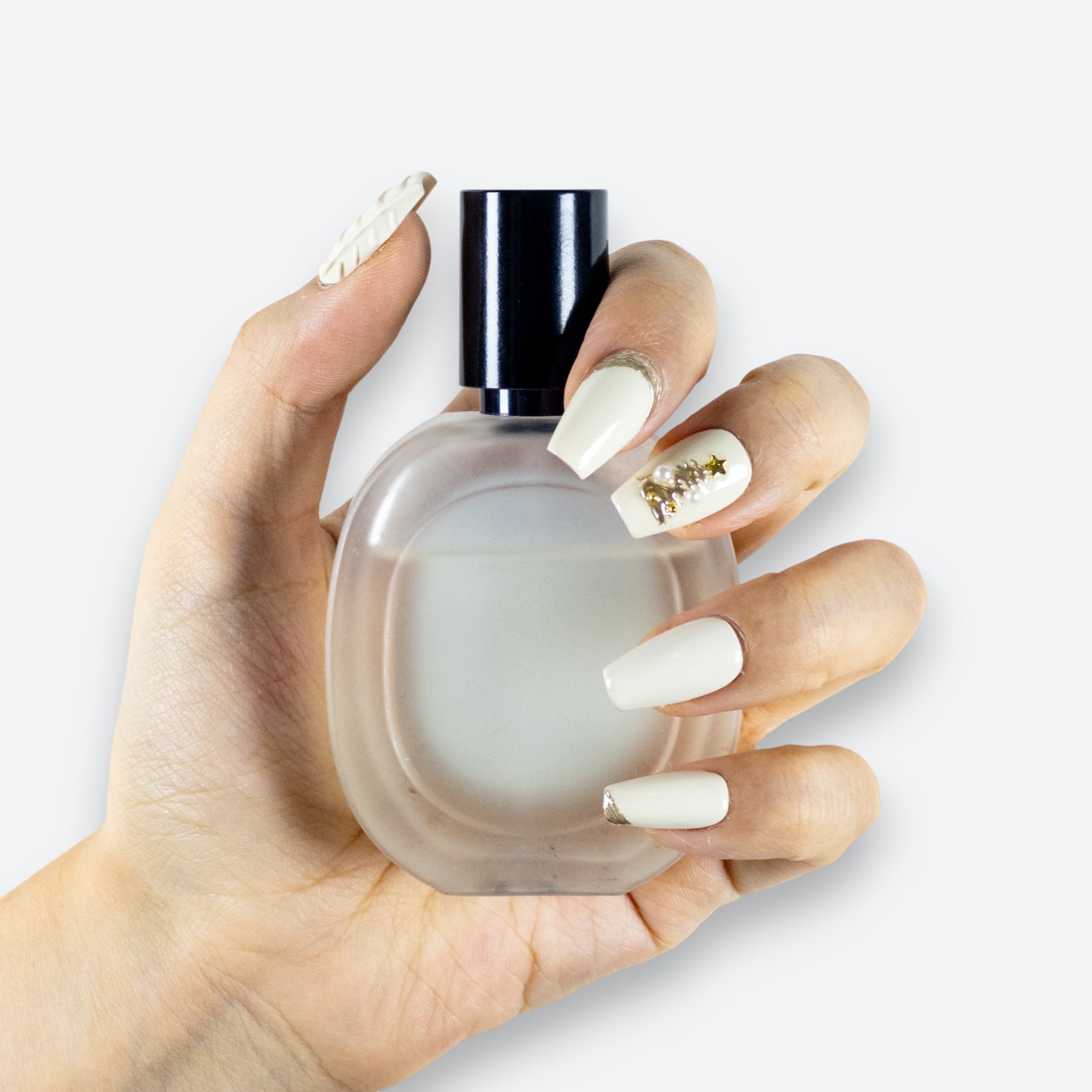 Velvetkay Ivory press-on nails. Minimalist white reusable manicure, perfect for weddings or daily luxury.