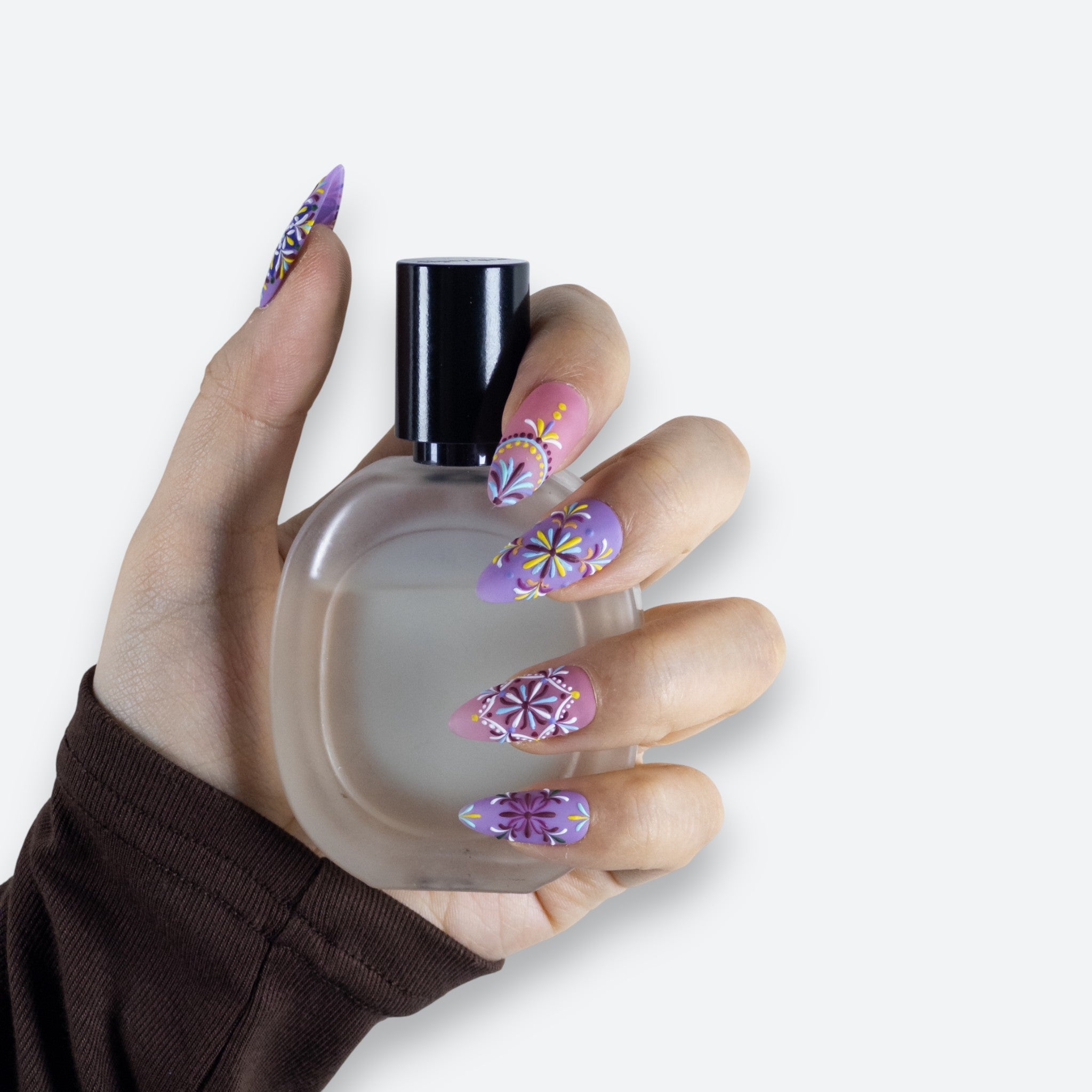 Velvetkay Rosette handcrafted press-on nails. Elegant floral-inspired reusable manicure for a soft, romantic look.